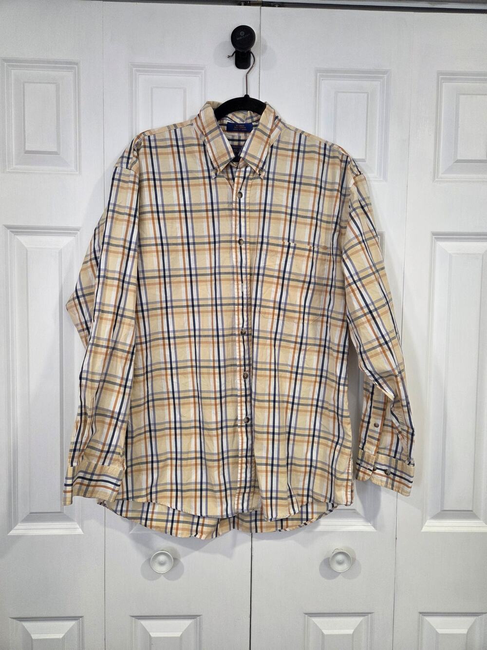 Pendleton Mens Yellow Plaid Long Sleeve Button Down Shirt L